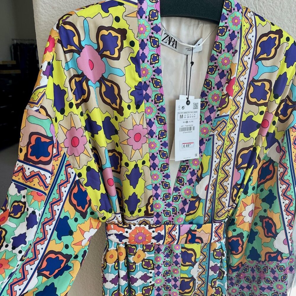 new ZARA kimono robe dress cardigan duster size M BOHO Satin MIDI